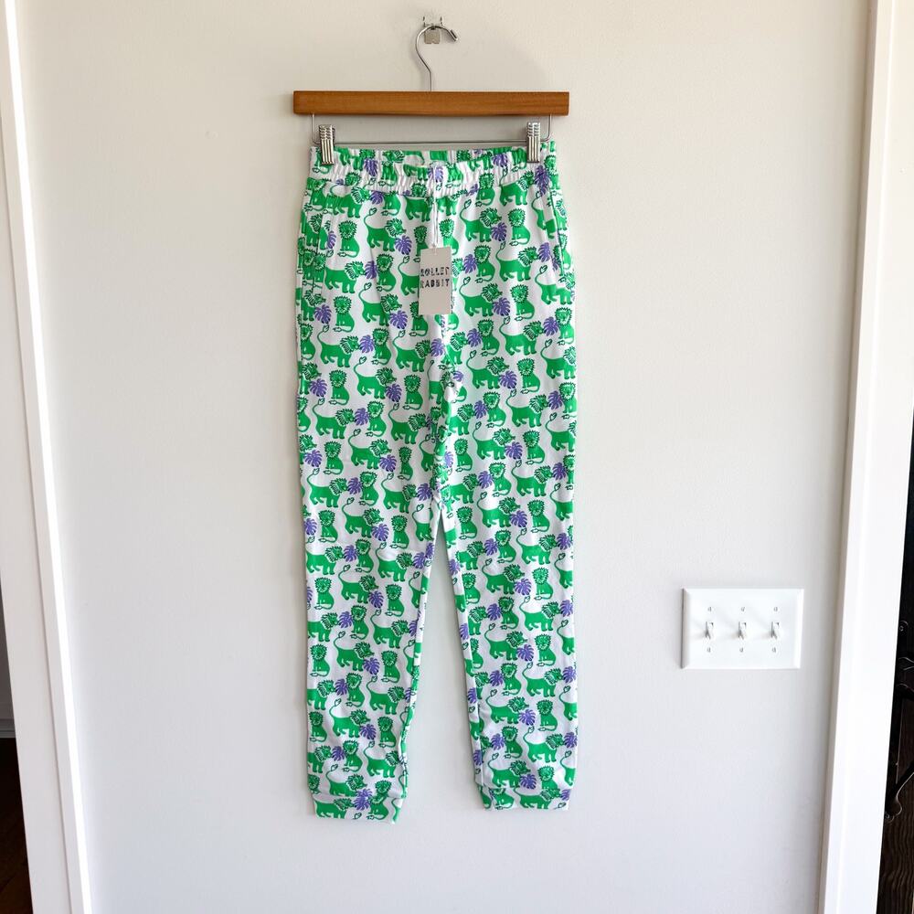 Roller Rabbit Leo The Lion Print Cotton Sweatpants Green Kid's 12 NWT